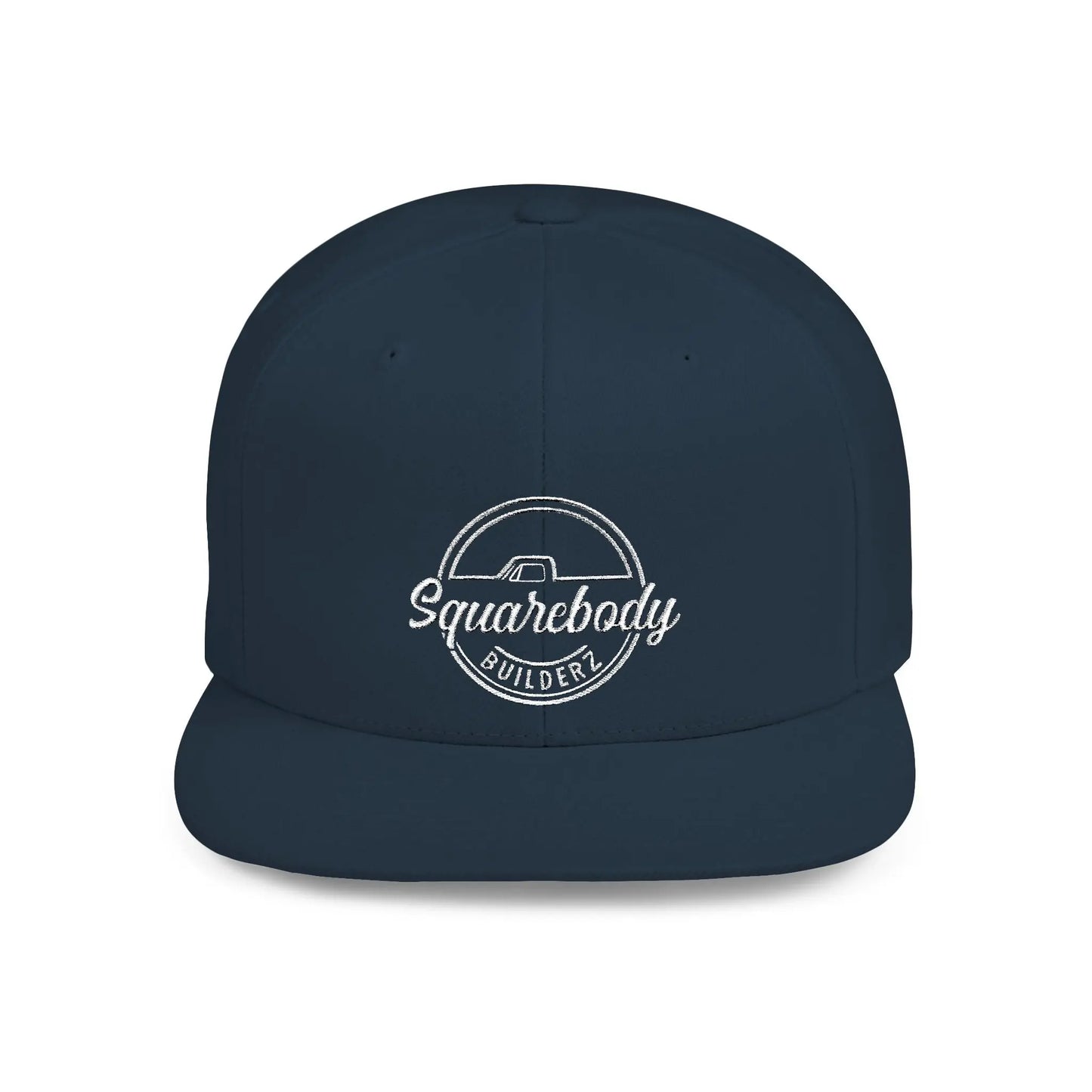SQUAREBODY_BUILDERZ round logo Flat Bill Snapback Printify