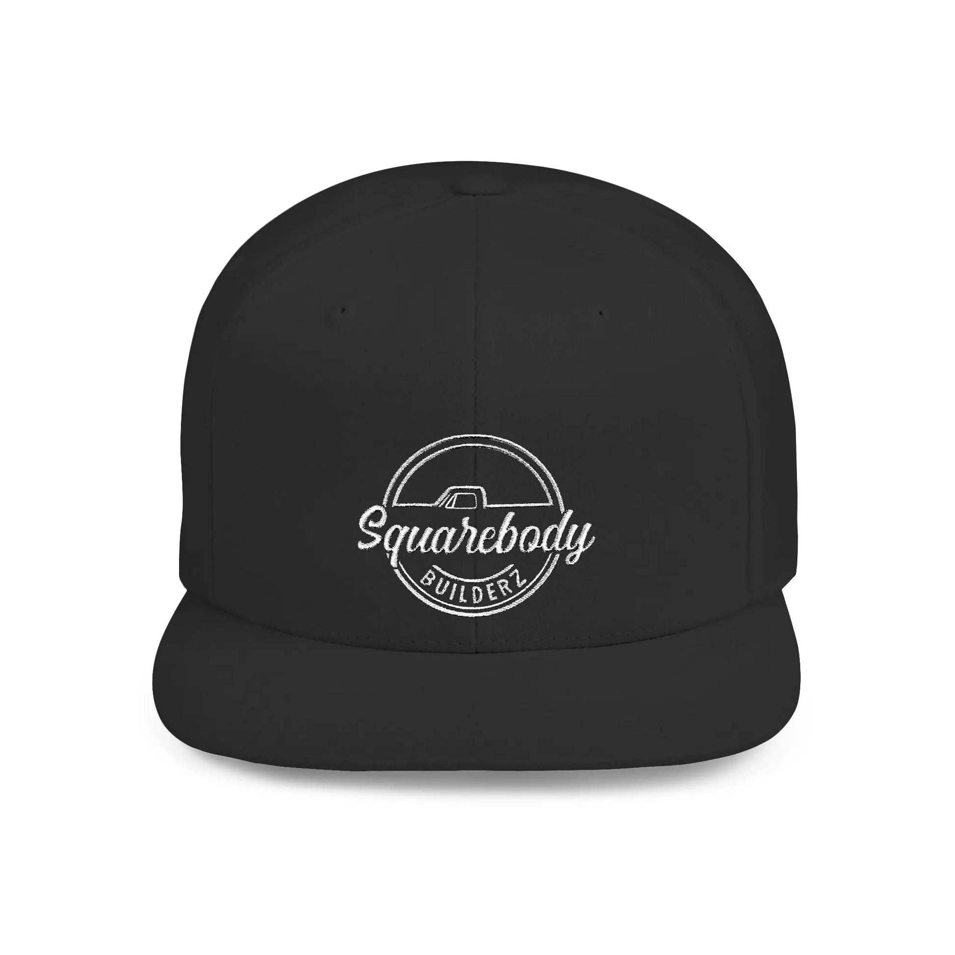 SQUAREBODY_BUILDERZ round logo Flat Bill Snapback Printify