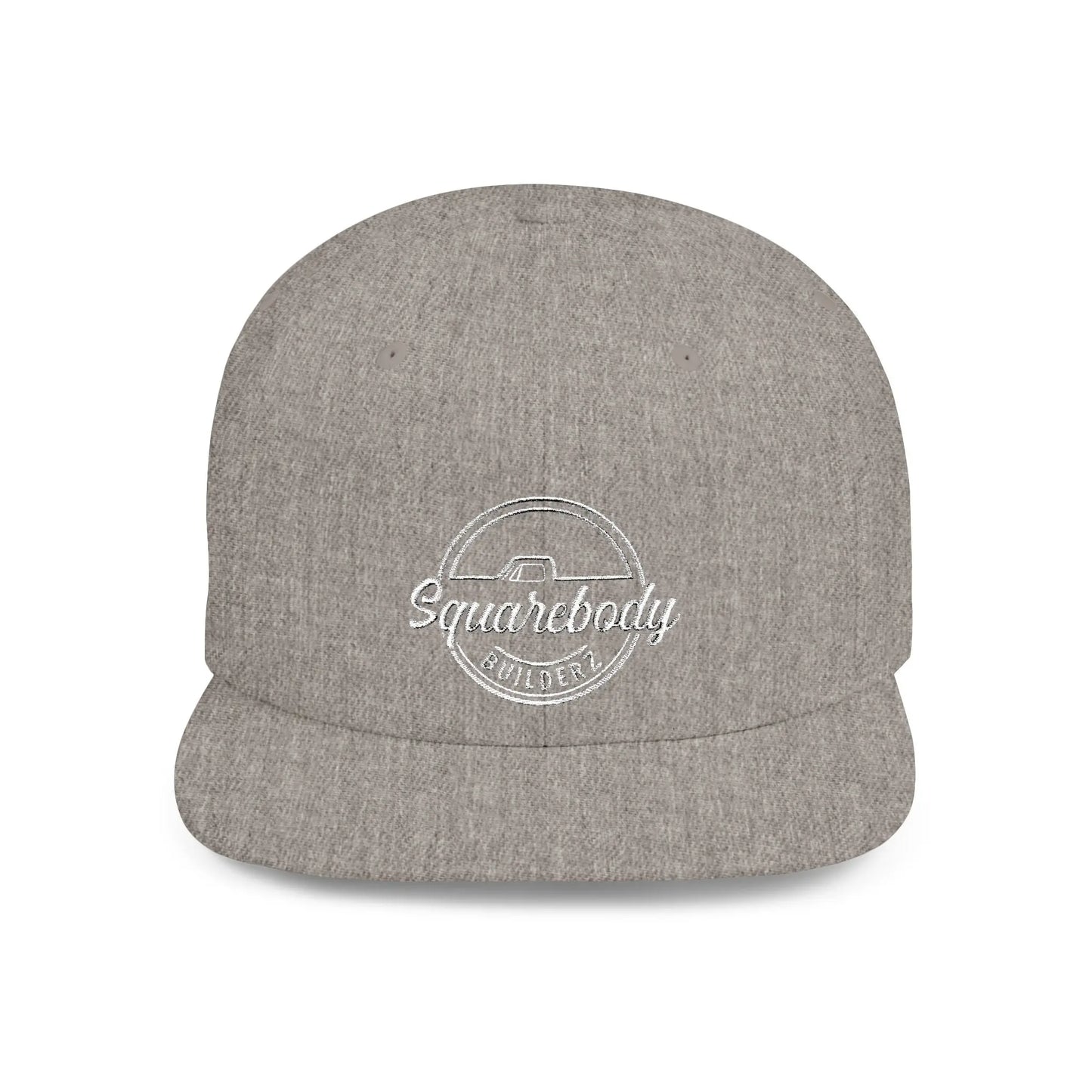 SQUAREBODY_BUILDERZ round logo Flat Bill Snapback Printify