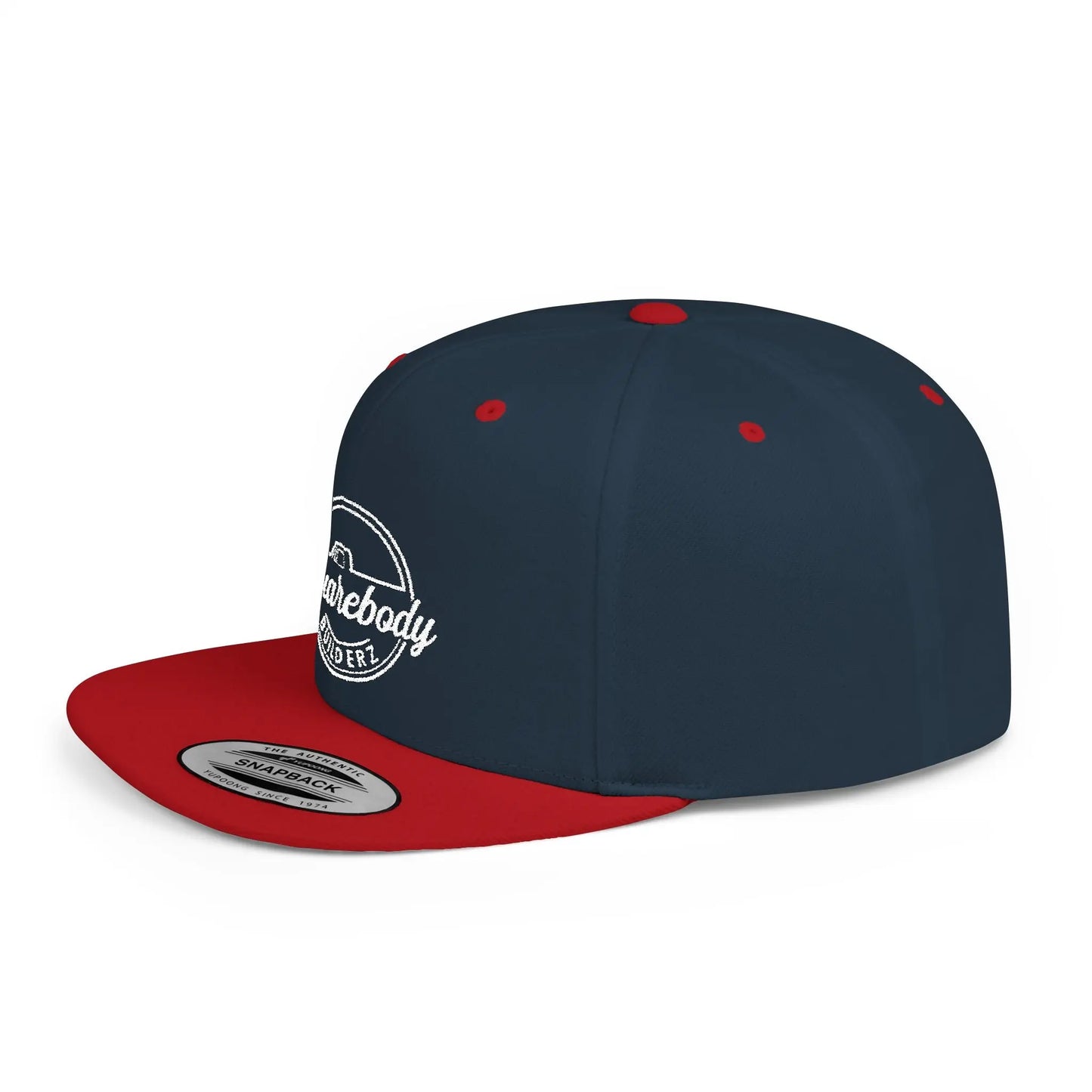 SQUAREBODY_BUILDERZ round logo Flat Bill Snapback Printify