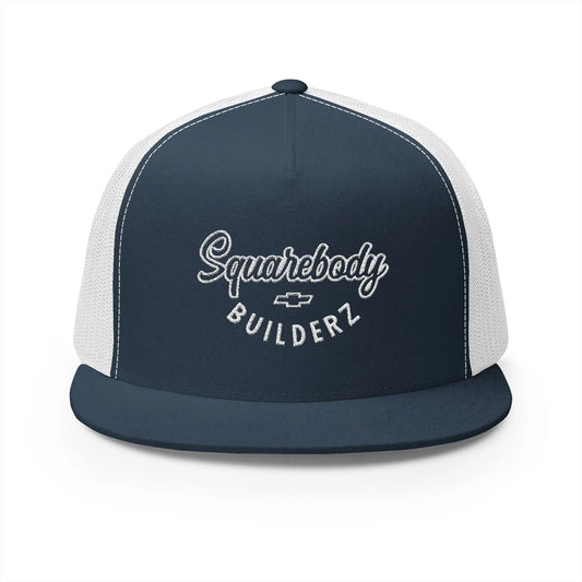 Squarebody Builderz embroidered logo flatbill mesh snapbacks Printify