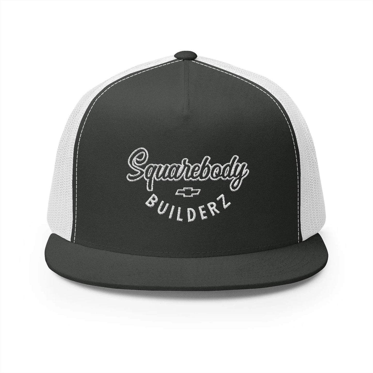 Squarebody Builderz embroidered logo flatbill mesh snapbacks Printify