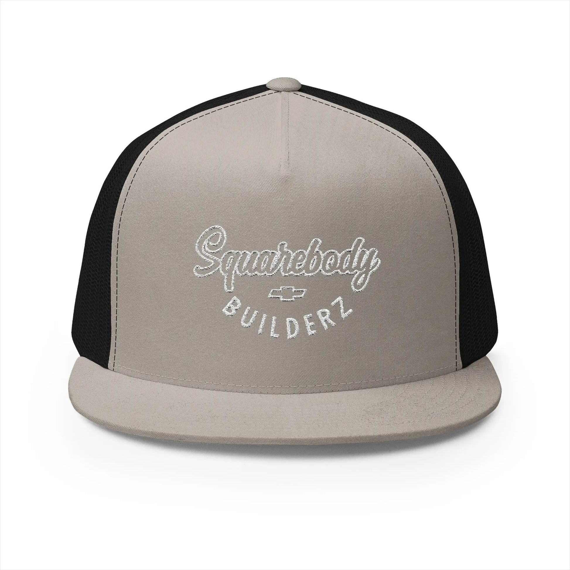 Squarebody Builderz embroidered logo flatbill mesh snapbacks Printify