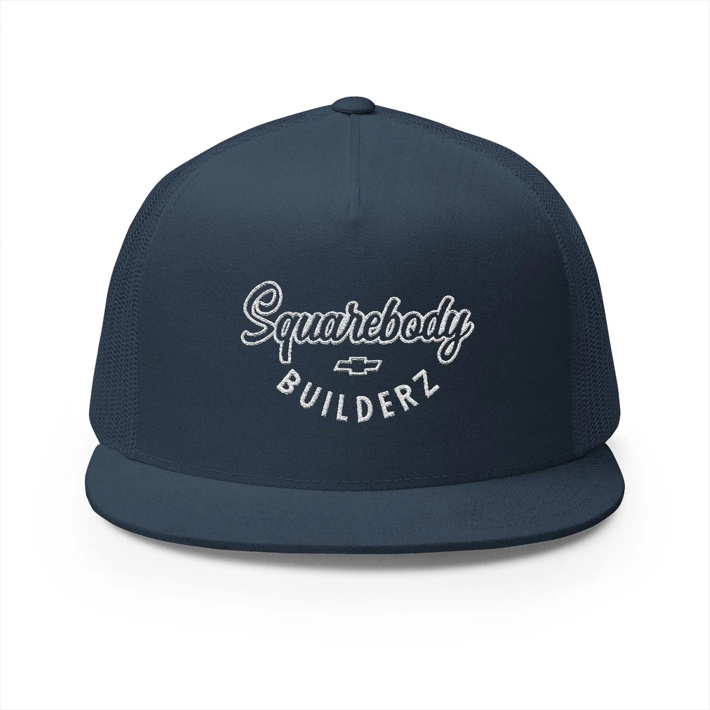 Squarebody Builderz embroidered logo flatbill mesh snapbacks Printify