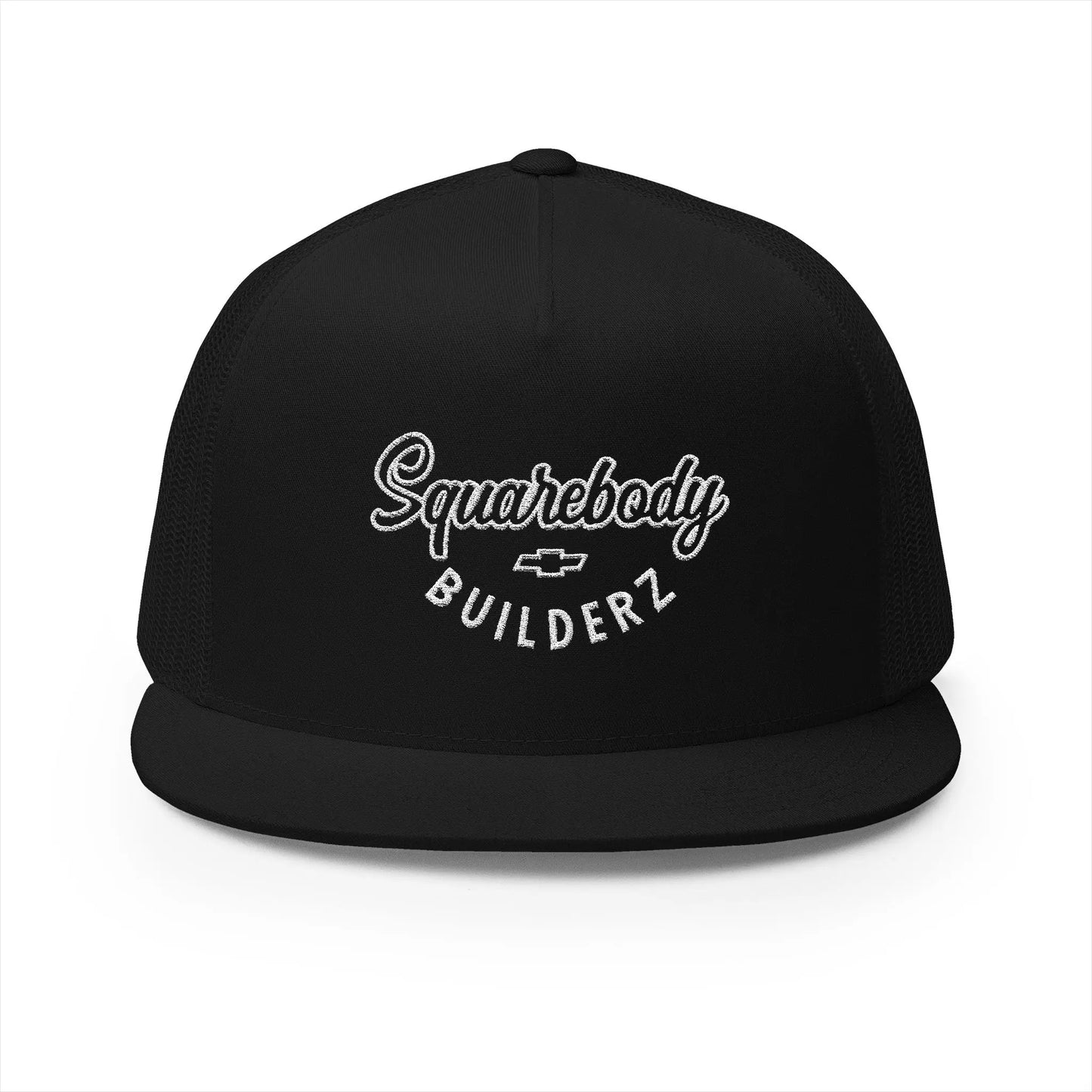 Squarebody Builderz embroidered logo flatbill mesh snapbacks Printify
