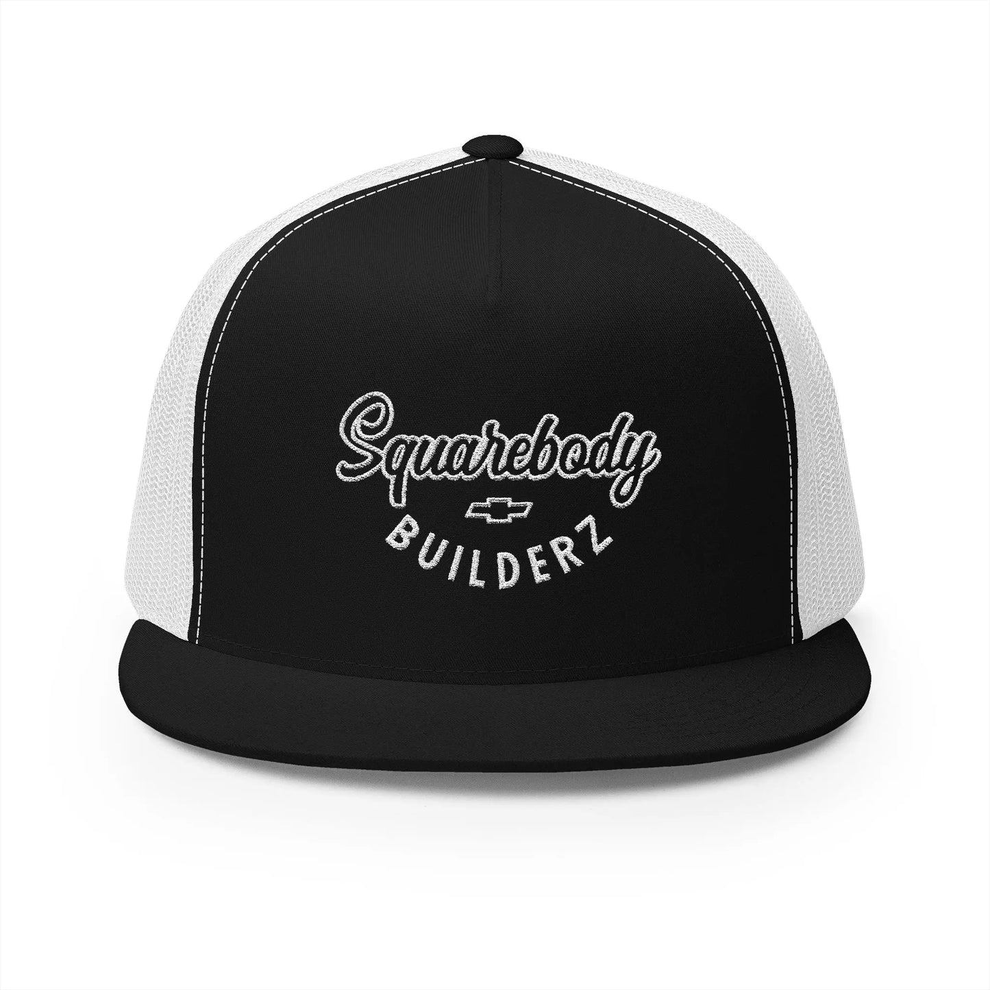 Squarebody Builderz embroidered logo flatbill mesh snapbacks Printify