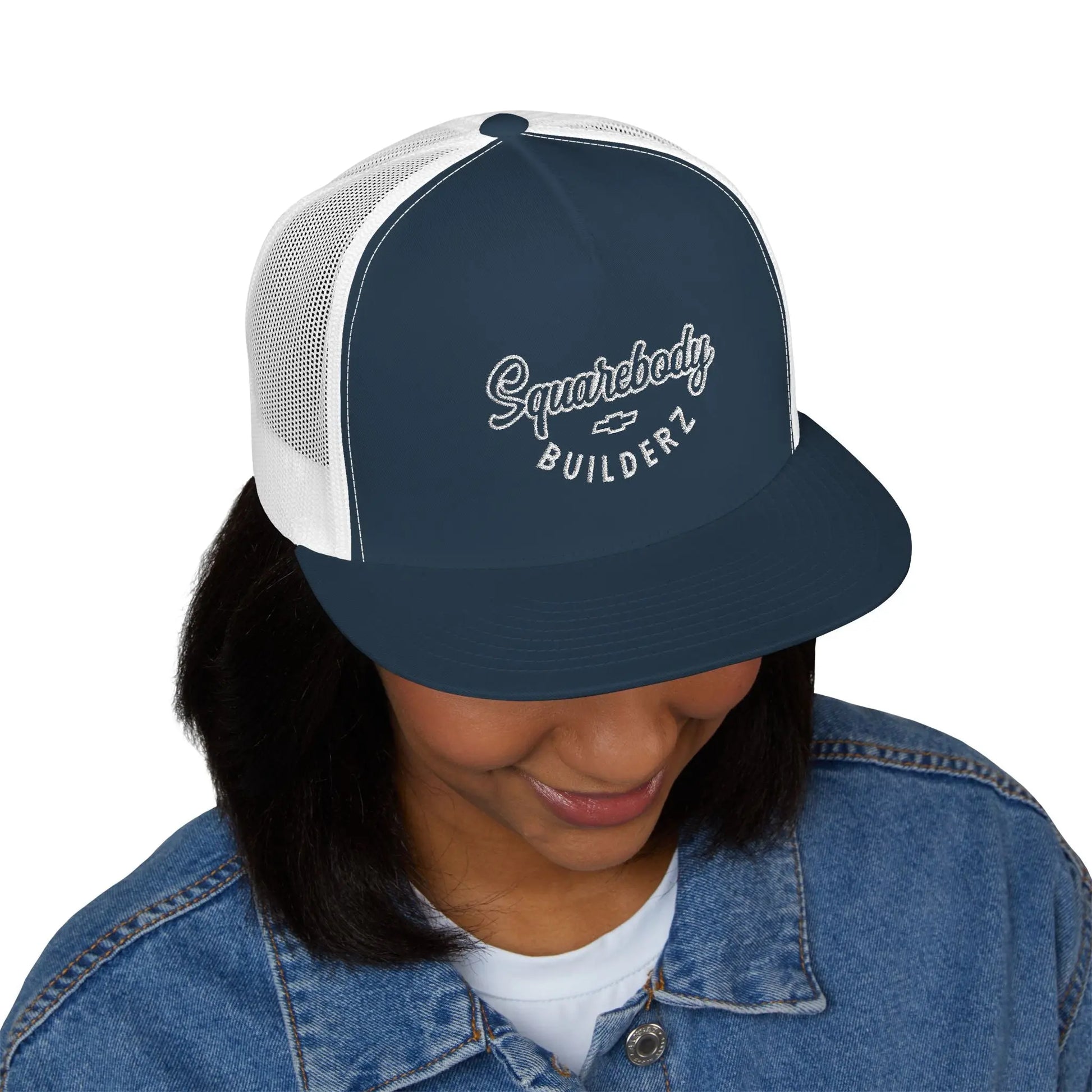 Squarebody Builderz embroidered logo flatbill mesh snapbacks Printify