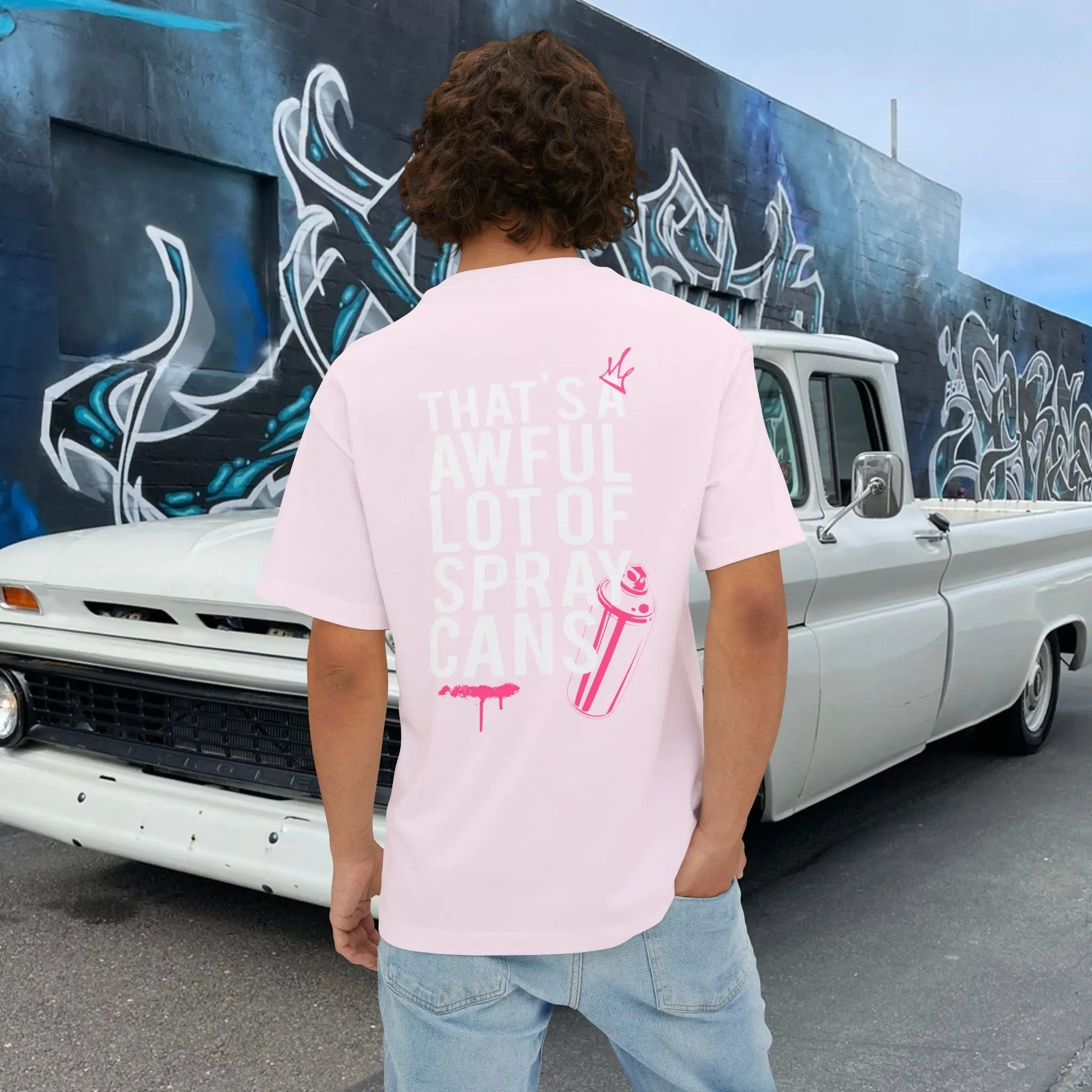 "That's a Awful Lot of Spray Cans" Oversized Tee Graffiti Quote T‑Shirt Printify
