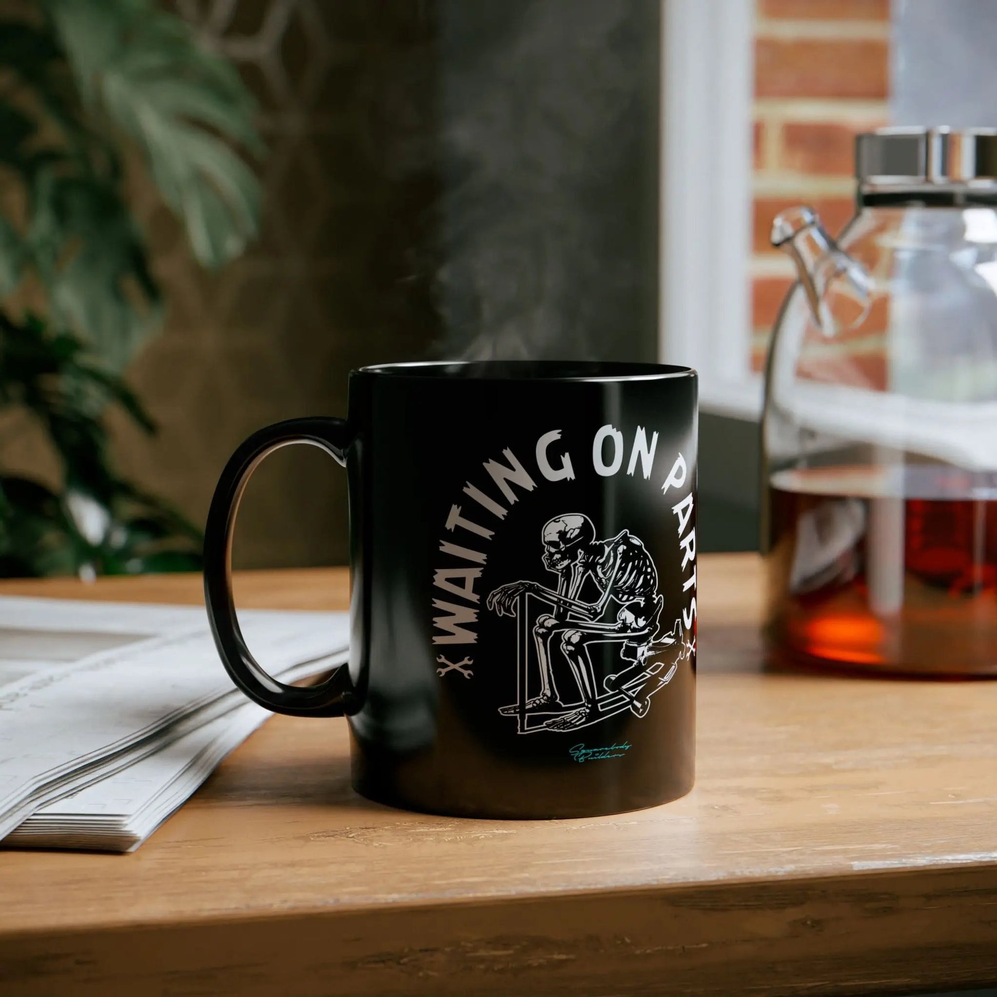 "Waiting on Parts" Skeleton Mug  - Perfect for Coffee Lovers Printify